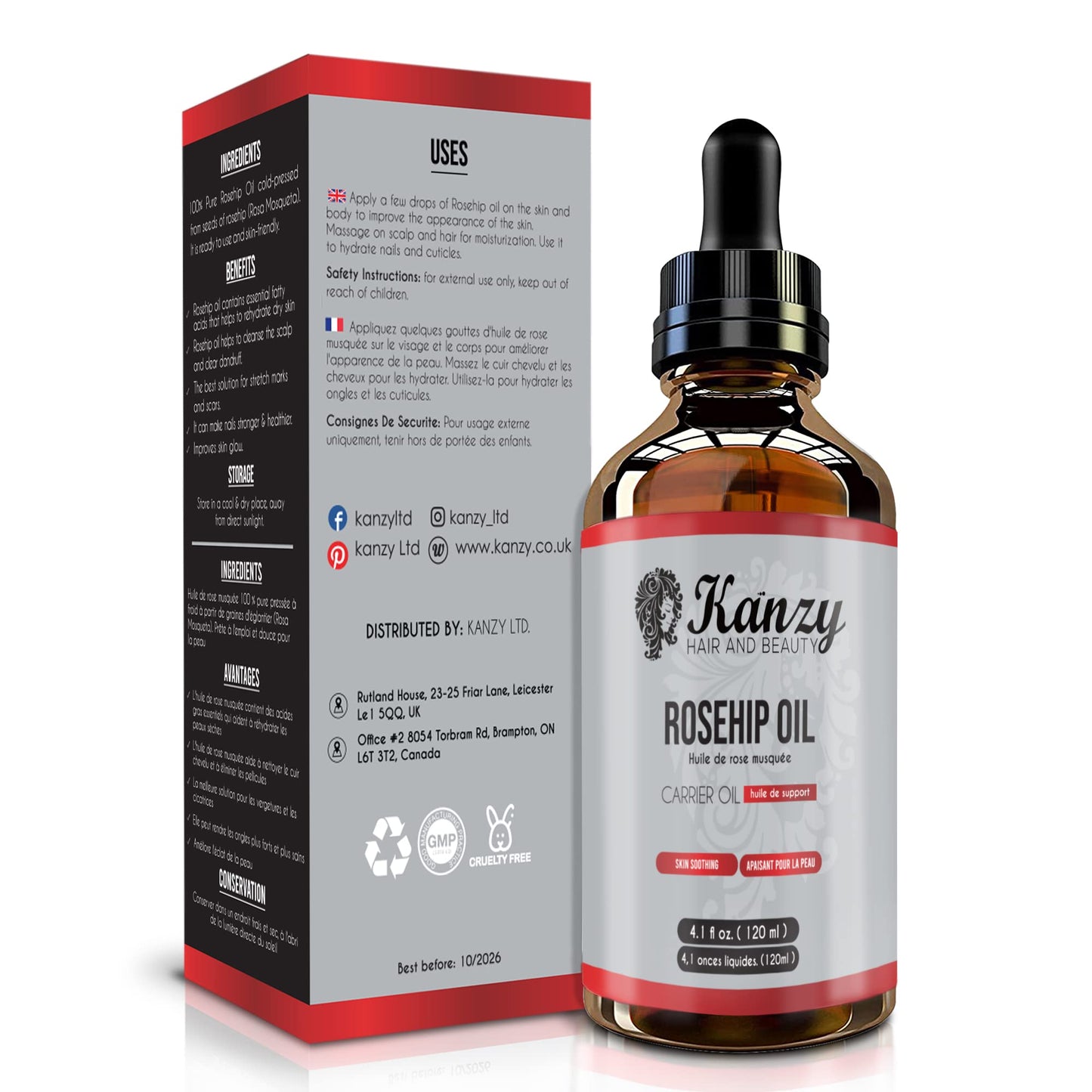 Kanzy Rosehip Oil for Face, Hydrating, Nourishing & Moisturising Rosehip Seed Oil for Skin, Hair, Nails, and Body Oil
