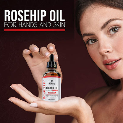 Kanzy Rosehip Oil for Face, Hydrating, Nourishing & Moisturising Rosehip Seed Oil for Skin, Hair, Nails, and Body Oil