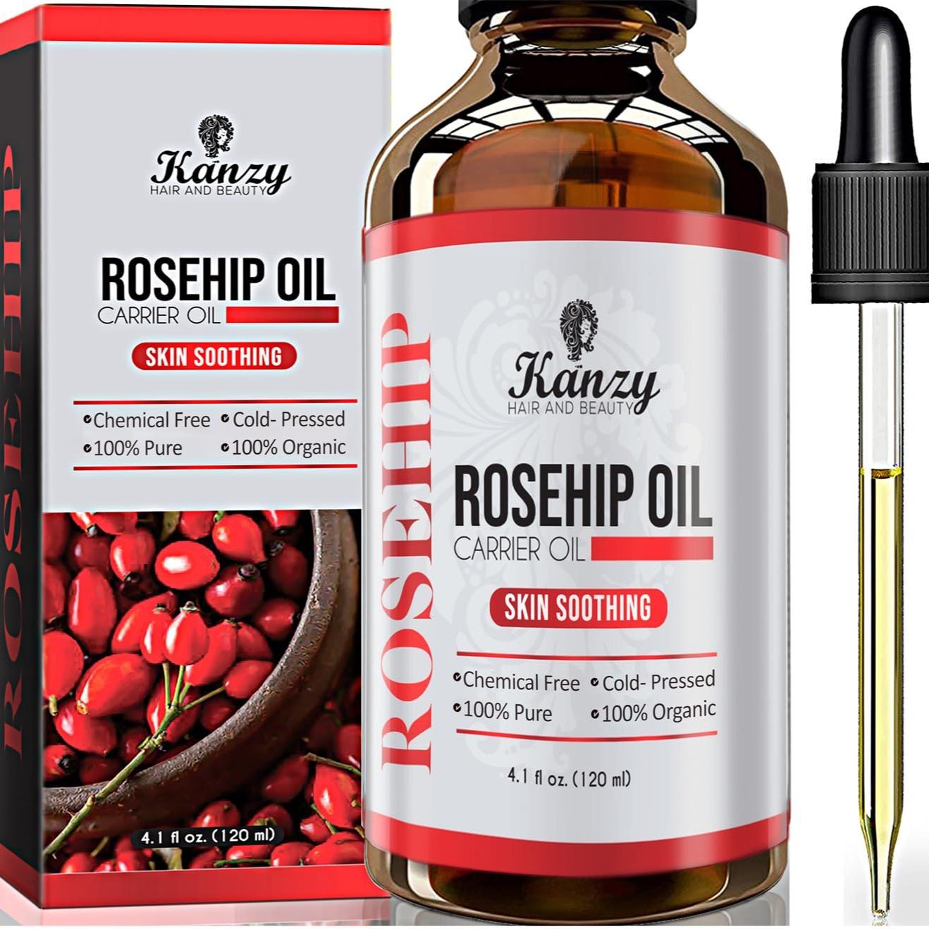 Kanzy Rosehip Oil for Face, Hydrating, Nourishing & Moisturising Rosehip Seed Oil for Skin, Hair, Nails, and Body Oil
