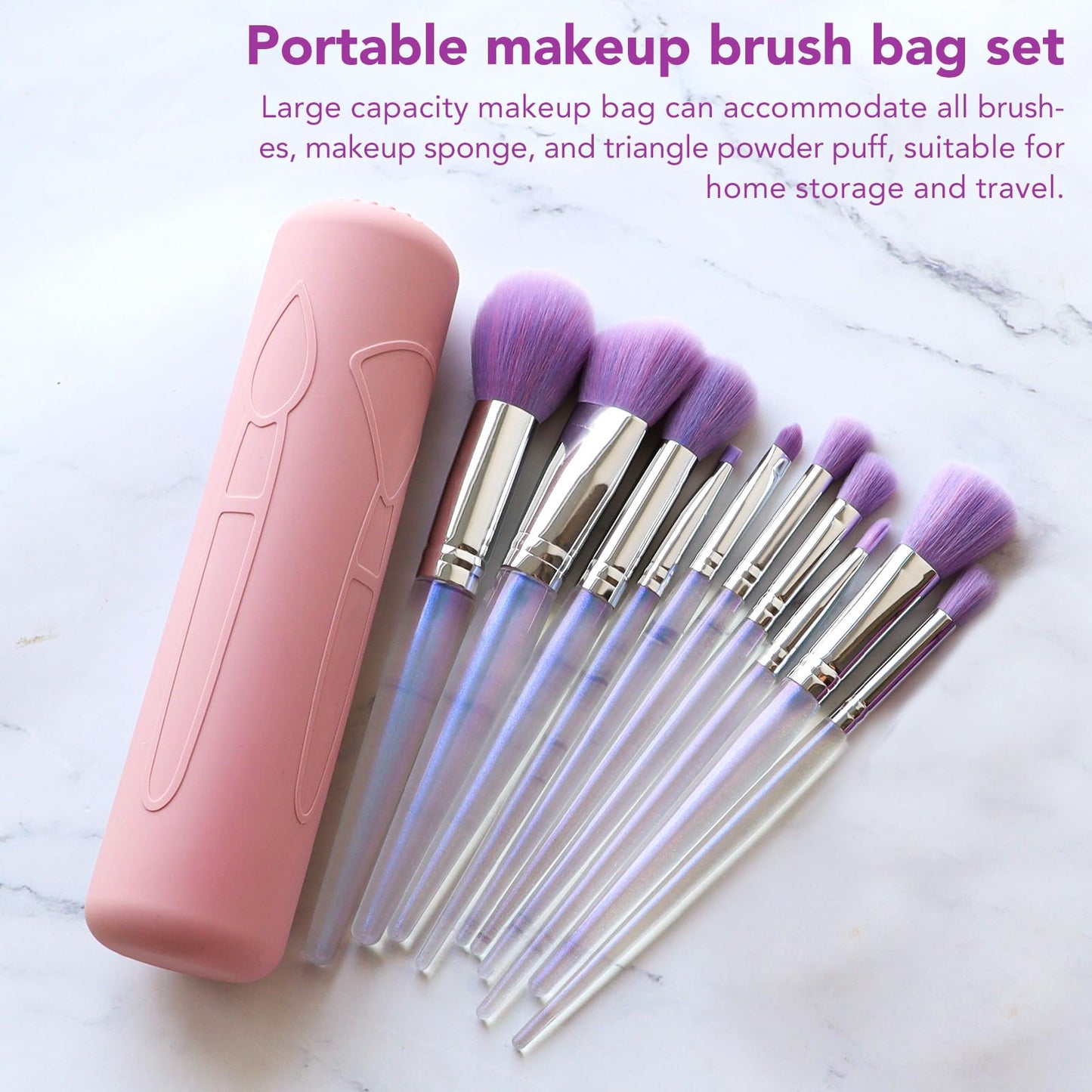 Valentine's Day Gift Travel Silicone Makeup Brush Bag, 12 Pcs Makeup Brush Set,Pink Makeup Brush Holder