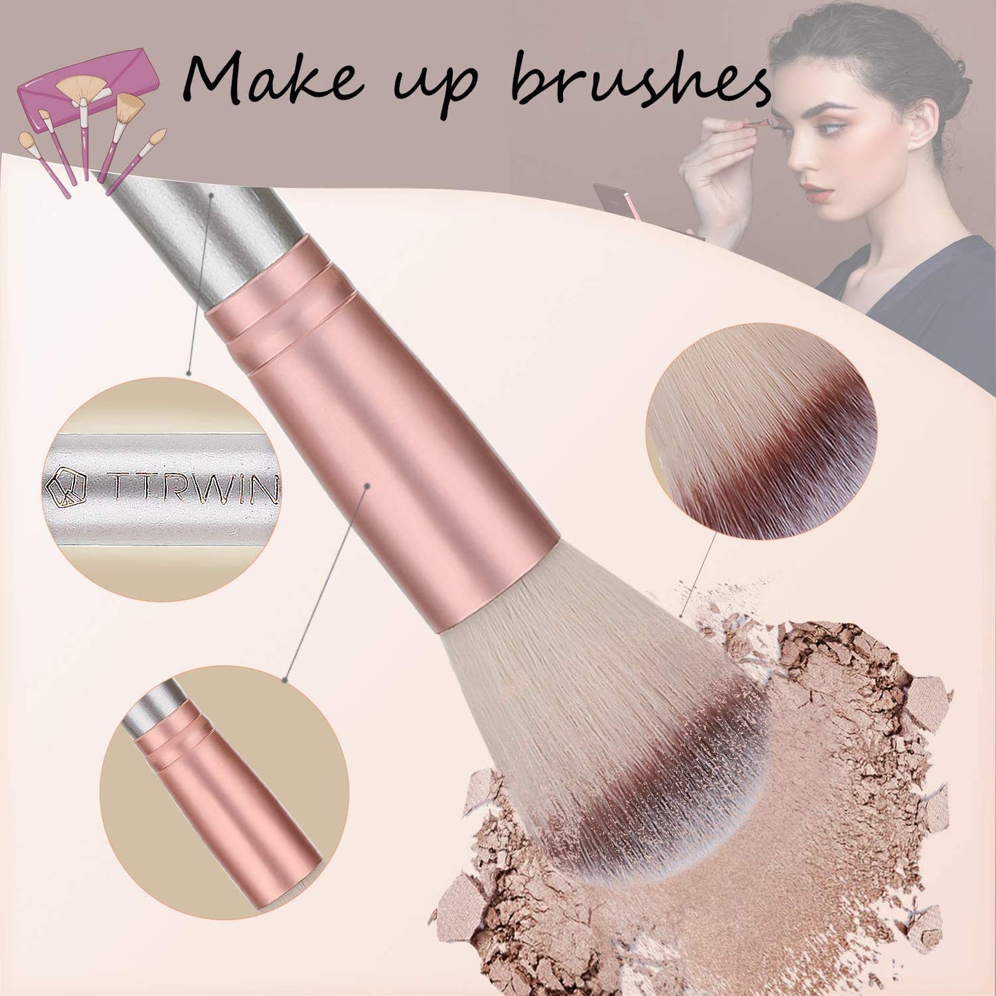 Valentine's day Gift Make up Brushes 18Pcs Professional Makeup Brush Set with PU Leather Bag Beige