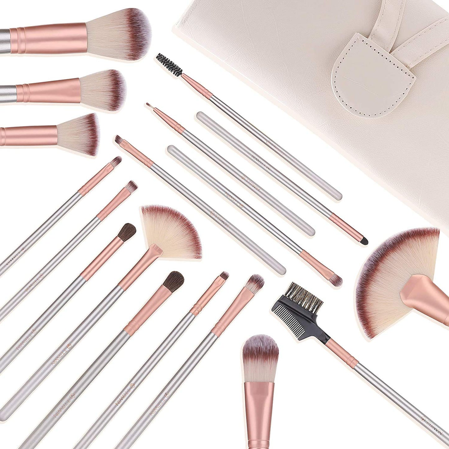 Valentine's day Gift Make up Brushes 18Pcs Professional Makeup Brush Set with PU Leather Bag Beige